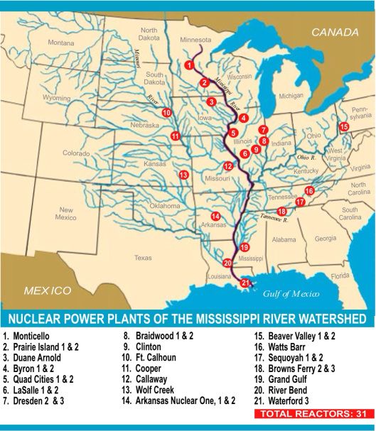 Nuclear Reactor Map RADIOACTIVE RELEASES FROM THE NUCLEAR POWER PLANTS OF THE MISSISSIPPI RIVER WATERSHED