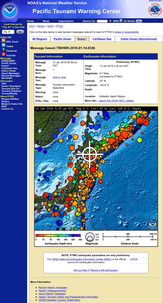 Japan 6.7 quake 14 Jan 2016
