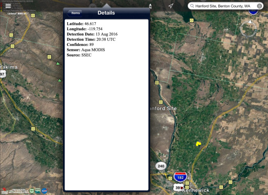 Hanford area fires August 13 2016  coordinates