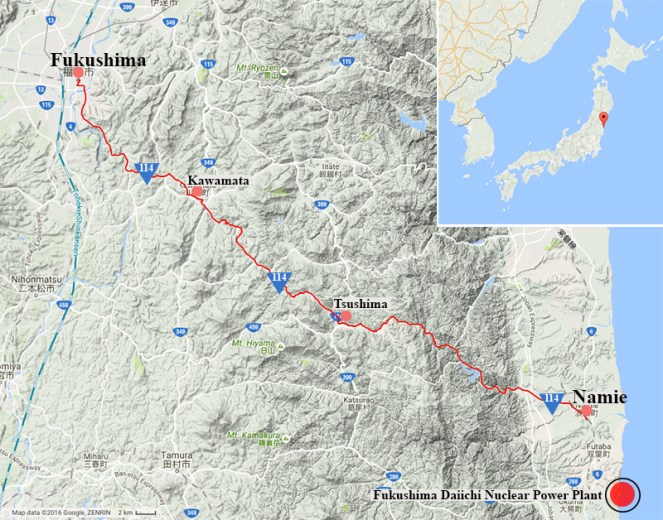 A map tracing Japan's Highway 114 through the Fukushima evacuation zone.jpg