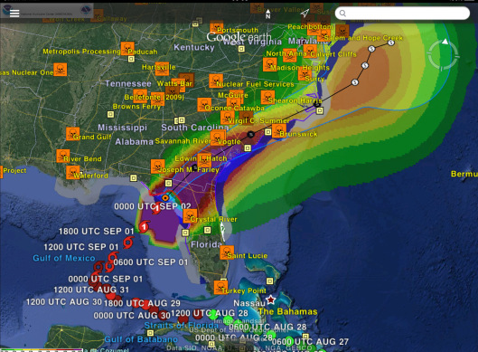 Hermine Forecast ca 000 UTC Sept 2nd with Nuclear Power Stations 