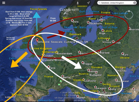 Windscale, Sellafield, Moorside UK fallout plume estimate